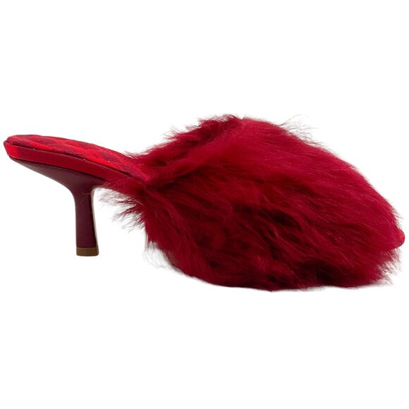 Burberry Prorsum Red Shearling Slide Sandals with Plaid - Picture 2 of 7